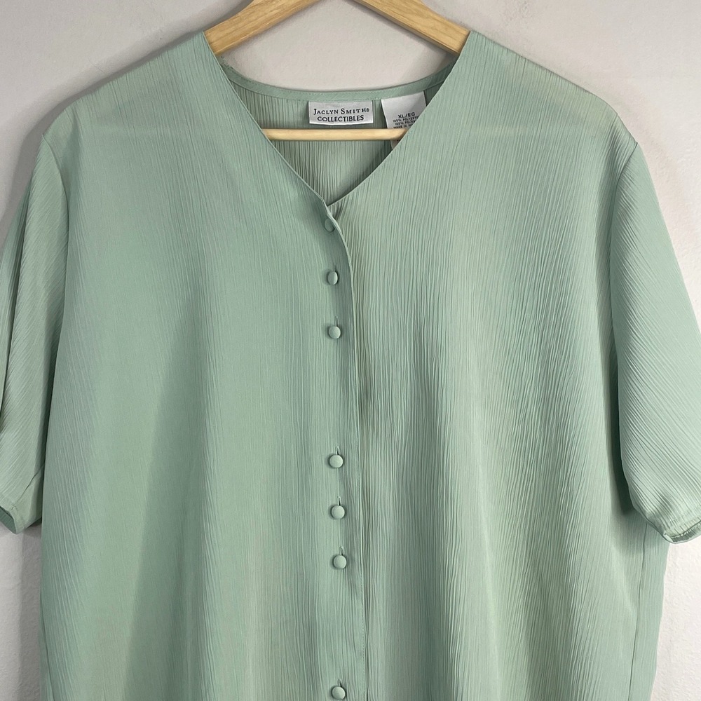 Vintage Minimalist Button Up Top Womens XLarge Sage Green Neutral Career Casual - Picture 3 of 15